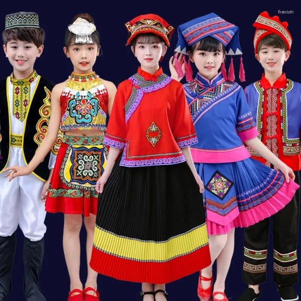 Roupas étnicas Fantasia de minoria infantil Tujia Mongolian Dai Girl Yi Boy's Famous