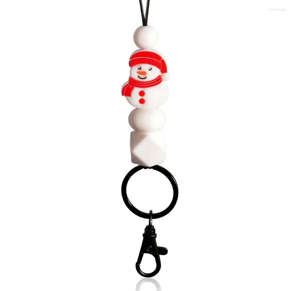 Schlüsselanhänger 2024 Weihnachten Design Silikon Perlen Lanyard mit Sicherheitsschnalle ID-Karte Abzeichenhalter Lehrer Schlüsselbund Charm Geschenk