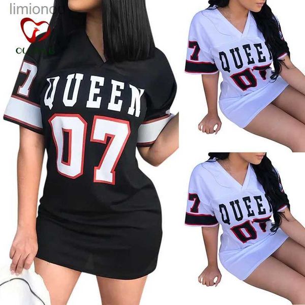 Abiti sexy urbani Abito T-shirt Abito corto da donna Hip Hop Queen T-shirt lunga stampata Scollo a V allentato Mini abito sexy Abito Camiseta Abiti 240223