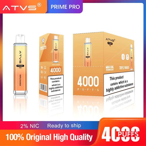 Orijinal ATVS Crystal 4000 Puf Puf Tek Kullanımlık E Sigara Doğrulanmış Kodlu 4K 0% 2% 3% 5% 5 eklenemez pil 10ml cihaz vape kalemi