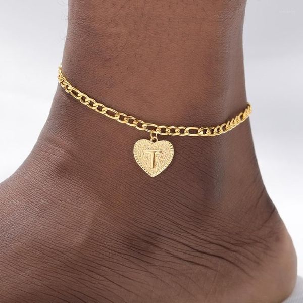 Cavigliere A-Z Lettera Bracciale alla caviglia iniziale Acciaio inossidabile Cuore Oro per le donne Gioielli Boho Catena per gambe Cavigliera Accessori da spiaggia2771