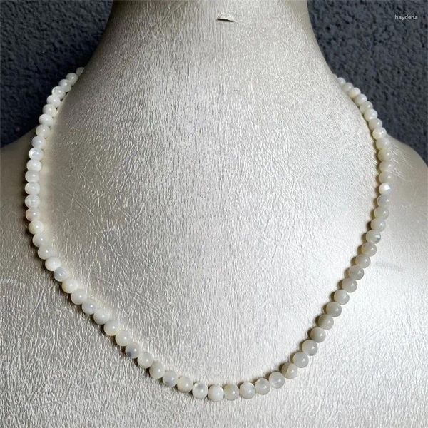 Anhänger Meer Perle Muschel Halskette 6MM Weiß Natur MOP Stein Chocker Perlen Mutter Tochter 30/35/40/45/50/55cm Anpassen