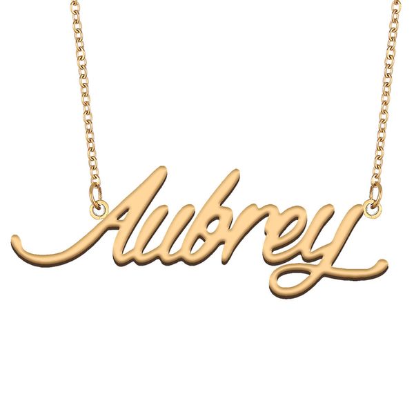 Placa de identificação Aubrey Placa de identificação personalizada com nome de aço inoxidável colar pingente para mulheres presentes de namorada crianças melhores amigos joias banhadas a ouro 18k