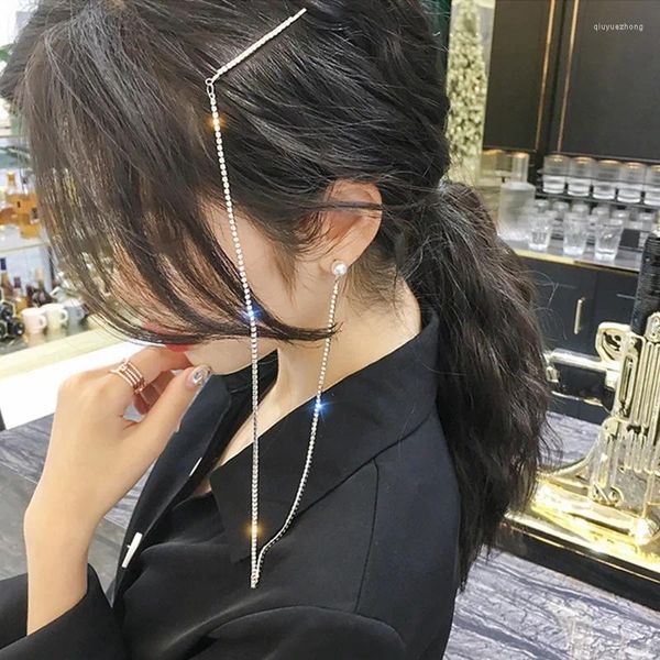 Orecchini pendenti RE Nappa lunga per le donne Strass lucidi 3 in 1 Clip per capelli con orecchino a goccia di perle chic 2024 Accessori moda coreana E31