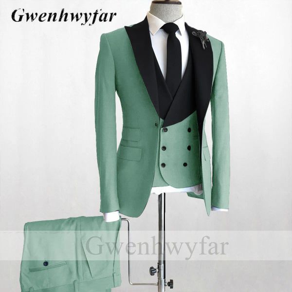 Ternos Gwenhwyfar Jade Verde Homens Ternos 2022 3 Peças SetBlazerPantsVest Custom Made Peak Lapel Noivo Casamento Smoking Terno Formal