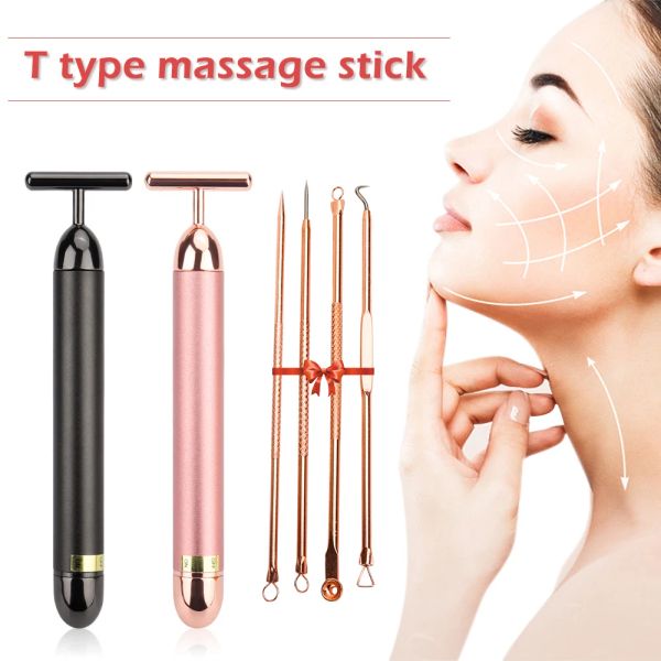 Dispositivos 24k Golden Energy Bar Face Massager com Acne Needle Set Face Lift Ferramentas Rolo de Massagem Skincare Masajador Ferramentas Faciais