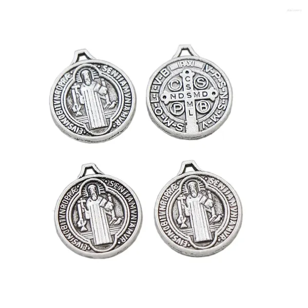 Encantos Medalha de São Benedito Cruz Sentia Pingentes Moda Jóias L504 40pcs 13.2x15mm Liga de Zinco Prata Tibetana