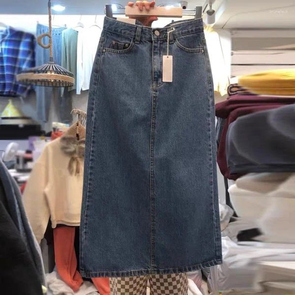 Saias 2024 roupas femininas vintage denim saia cintura alta magro ajuste split jupe moda casual faldas mujer de moda coreano y2k