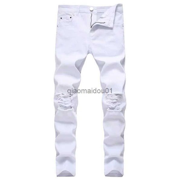 Jeans da uomo Moda uomo Jeans skinny elasticizzati strappati Pantaloni maschili distrutti Solid Sim Fit Pantaloni da jogging a matita in denimL2402