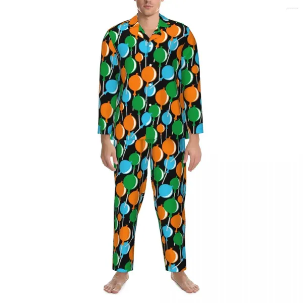 Indumenti da notte da uomo Set pigiama con palloncino multicolore Autunno Stampa artistica Cute Home Man 2 pezzi Retro Oversize Nightwear Regalo di compleanno