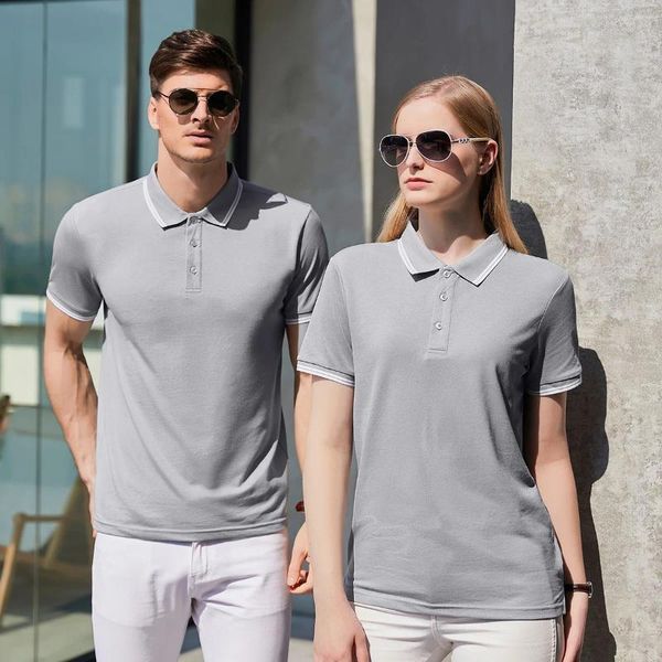 Polo da uomo Polo con spacco in cotone di seta Top da lavoro T-shirt da corsa a maniche corte traspirante con sensazione di ghiaccio Logo personalizzato