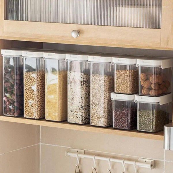 Bottiglie di stoccaggio Contenitori per alimenti trasparenti Scatola per cereali ermetica Dispenser per cereali riutilizzabili con misurini Accessori da cucina