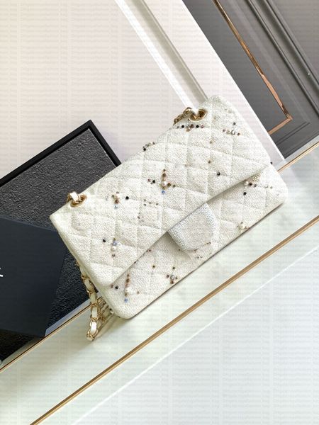 10A Kadınlar Ayna Kalite Crossbody Çanta CF1112 Örme Örgü İnci Desen Flep Çanta İçinde NFC çipini içeren elmas desen tasarımcı çantası