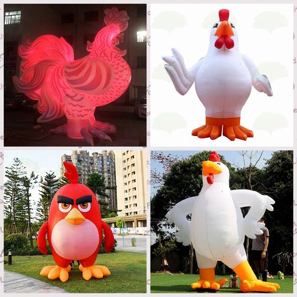 Jogos ao ar livre adorável mascote inflável frango personalizado galo animal balão modelo de desenho animado com texto de logotipo grátis para exterior