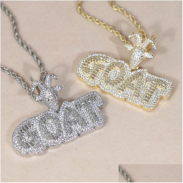 Collane con ciondolo Designer Animale Testa di capra Lettera Collana con ciondolo con catena a corda Hip Hop Donna Uomo Fl pavimentato 5A Cubic Zirconia Boss Dhtoc