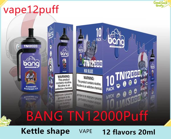 Nuovo vape BANG TN12000 sigaretta elettronica usa e getta porta di ricarica a forma di C 600mah, olio 20ml, bottiglia d'acqua, preriempita con asta elastica, soffio 12K, design unico