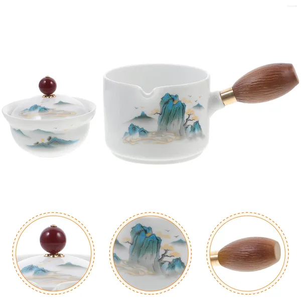 Set di stoviglie Teiera in ceramica Macchina per filtri da tè cinese a pentola singola a 360° con manico in legno