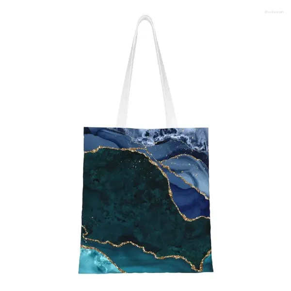 Borse per la spesa Personalizzate Teal naturale e tono indaco Geode Fette di agata Borsa di tela Donna Riciclaggio di generi alimentari Tote Shopper