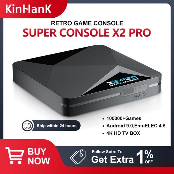 Consoles Retro Game Console Super Console X2 PRO para PSP / PS1 / Sega Saturn / N64 / DC 100000 + Jogos Clássicos 4K HD TV Box Game Player Dual Wifi