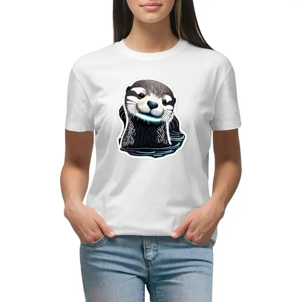 Polo da donna T-shirt adorabile lontra Moda coreana Abbigliamento Kawaii Camicie da allenamento per donna Vestibilità ampia