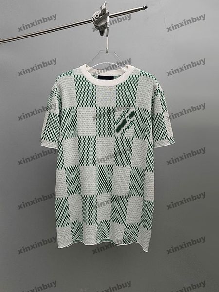 Xinxinbuy Homens designer Tee camiseta 2024 Chessboard tecido de malha de manga curta de algodão mulheres Cinza preto branco S-XL