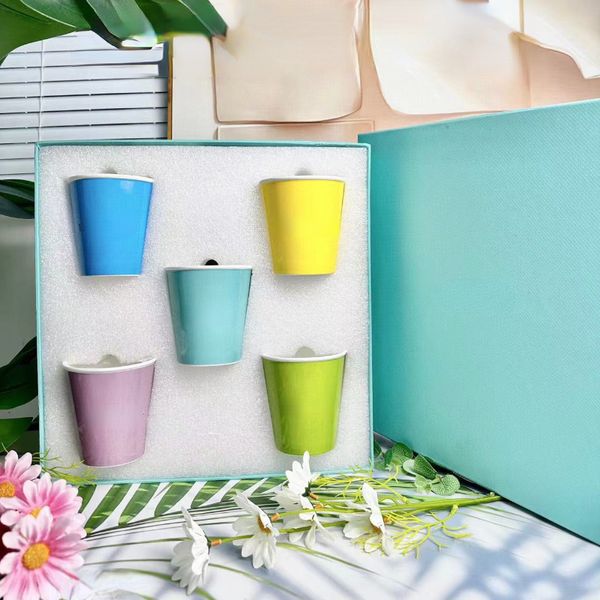 Designer-Tassen-Sets, fünffarbige Tasse, Regenbogen-Tasse, Mehrzweck-Keramik-Kaffeetasse, Geschenkbox-Set