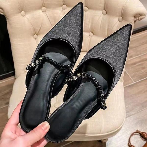 Модельные туфли Baotou After Empty, женские сандалии, лето 2024, французские маленькие туфли на высоком каблуке с одной цепочкой, заостренные серебряные туфли на высоком каблуке «сестра»