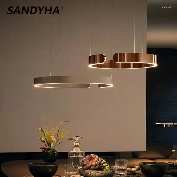 Lampade a sospensione SANDYHA Lampadari ad anello moderni creativi a forma di C Lampada a LED per sala da pranzo Soggiorno Lustre Salon Decorazioni per la casa Luci