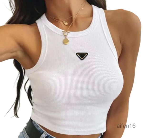 Yoga-Kleidung Hot Pr-a Sommer weiße Frauen T-Shirt T-Shirts Crop Top Stickerei Sexy Schulter schwarz Tank lässig ärmellose rückenfreie Shirts Luxus Designer solide Weste