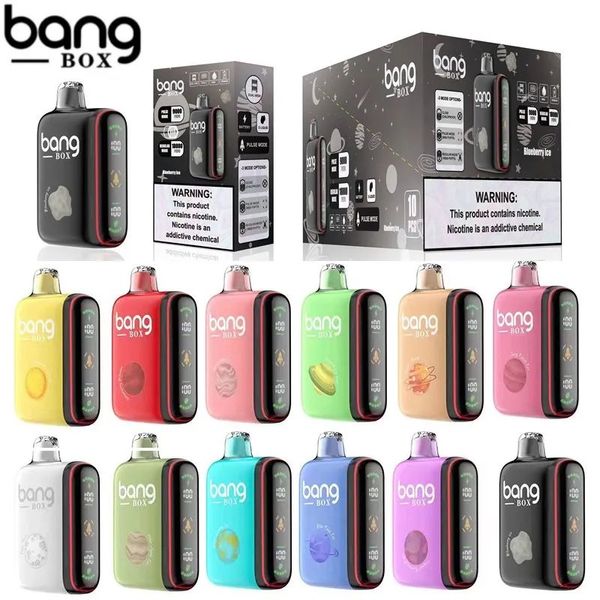 Оригинальный Bang Box 9000 Puff-18000 Puff Set Большой испаритель Одноразовый Vape Сетка для электронных сигарет Катушка Светодиодная лампа Аккумуляторная батарея 9k затяжек 18k затяжек вейпер имеет шнурок