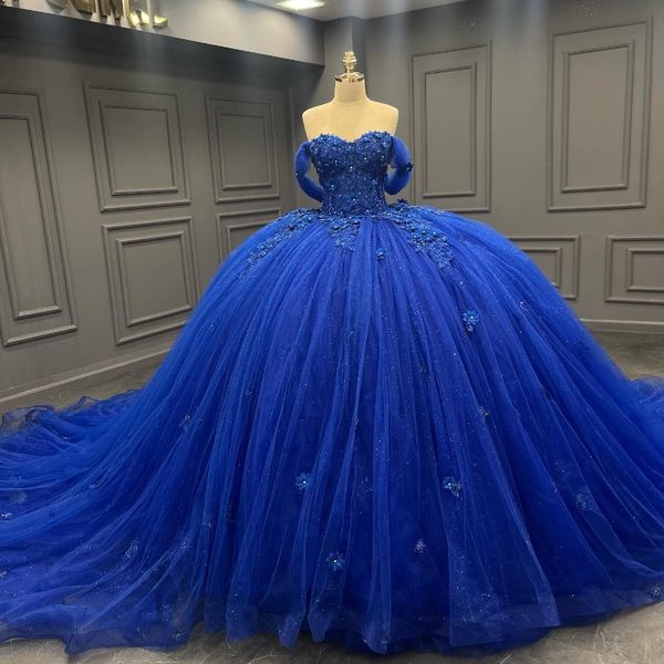 Синие кружевные аппликации, платья Quinceanera, бальное платье, платья на день рождения, с открытыми плечами, бусы, тюль, корсет, сладкие 16 платья, платья de 15