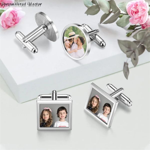 Schmuck, personalisierte Master-Manschettenknöpfe mit individuellem Foto, Gravur von Bildern, klassische Manschettenknöpfe für Smokinghemd, Herren, Hochzeit, Business-Hemden, Geschenk