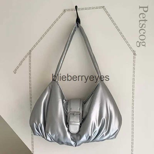 Schultertaschen, koreanischer Stil, plissierte Umhängetaschen, Pu-Leder, Baumwollpolsterung, weiche Tragetasche für Frauen, Y2k-Mode, Mädchen-Handtaschen, 2023, SilverH24223