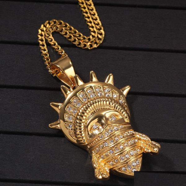 Anhänger Halsketten Diamant Edelstahl Herren Cartoon Maskierte Freiheitsstatue Halskette Bijoux Bling Hip Hop Rapper Schmuck Geschenke F Dhh6P