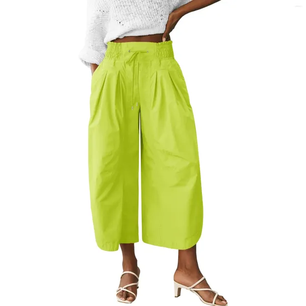 Calças femininas casuais moda cor sólida algodão linho calças largas calças moletom com bolsos mulher macacões