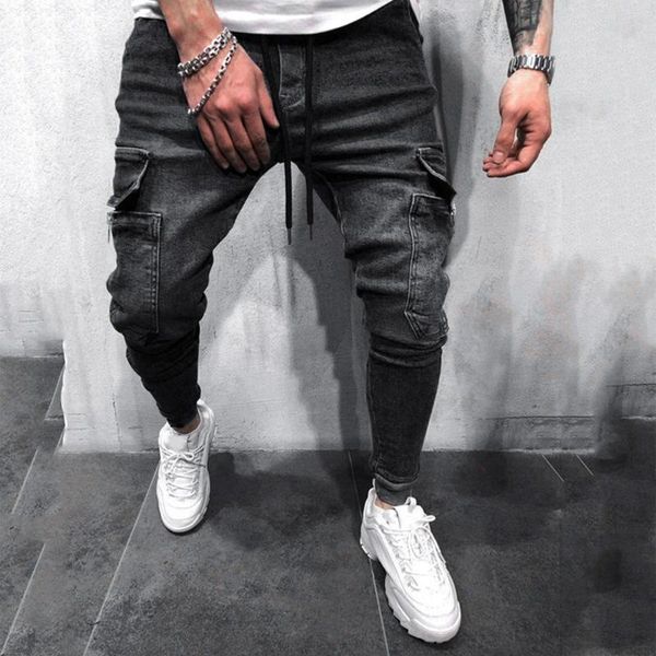 Jeans da uomo Pantaloni da uomo Moda Casual Tasca con coulisse in vita Tinta unita Punta sottile Sport Jogger Pantalon Homme Pantaloni