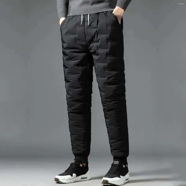 Calças masculinas homens acolchoados preto cintura elástica baggy estilo coreano sweatpant outono inverno quente leve escritório trabalho calças pant
