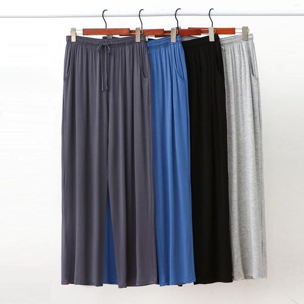 Erkekler Placowear Modal Pantolon Ev Giyiniyor Sıradan Giyecek Gevşek Gevşek Anti-Mosquito Serin Pantolon Düzenli Düz Renk Elastik Bel Uzun