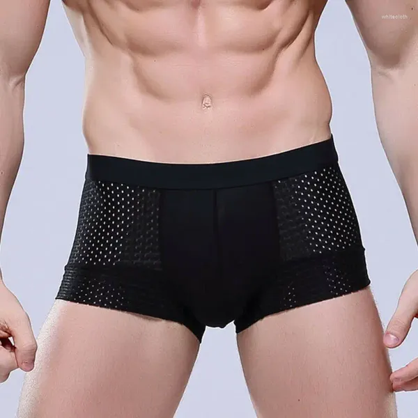 Cuecas masculinas de algodão cueca boxer shorts de fibra de bambu bulge bolsa sólida casual homens boxers