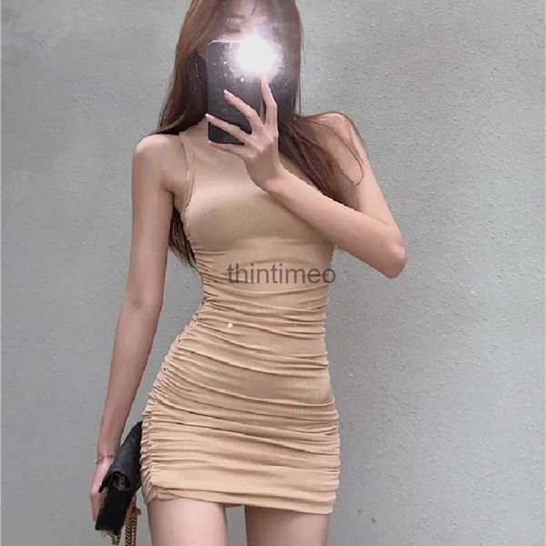 Vestidos casuais básicos verão y2k vestido magro para mulheres 2023 sexy coreano moda roupas sem mangas magro preto baile bodycon mini mulher rosa yq240223