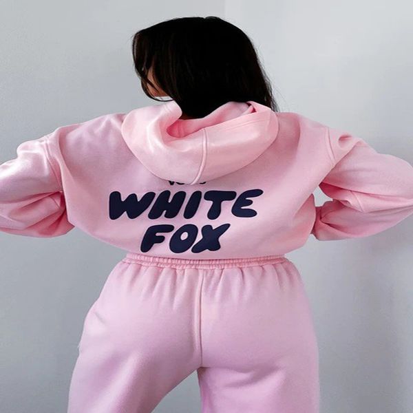 Beyaz Fox Hoodie Takip Kadın Setleri İki 2 Parça Set Kadın Giyim Seti Sportif Uzun Kollu Külot Kapşonlu Takipler Bahar Sonbahar Kış Çok Renkli Palto