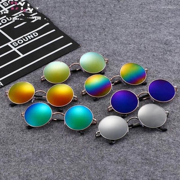 Sonnenbrille Ankunft UV400 Spiegelgläser S Männer Metall Hippie Steampunk Rund für ältere Jungen und Mädchen