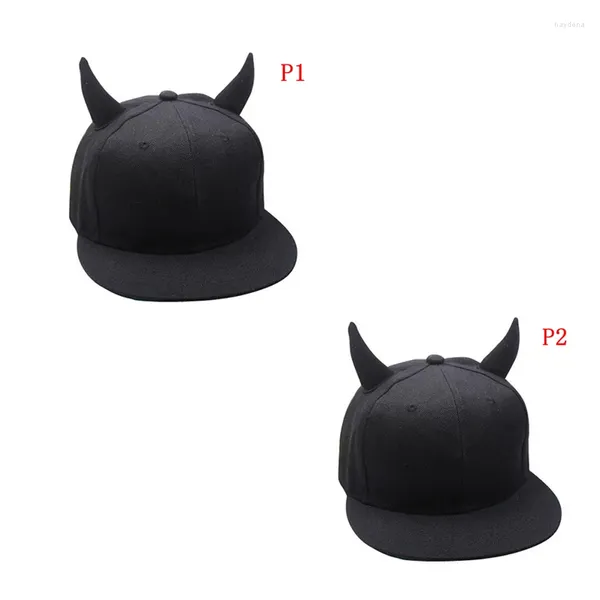 Top Caps 1pc Erkek ve Kadınlar Siyah Pamuk Punk Boynuz Beyzbol Kapağı Hip-Hop şapka Snapback Boynuzlu Toptan