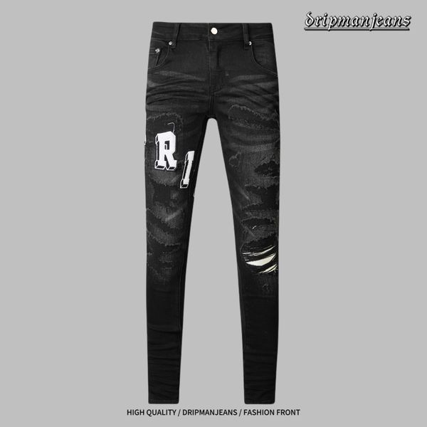 AM Jeans Designerjeans Stretch Slim Herrenjeans Street Letter Logo bestickte Hosen Motorradhosen Internet Celebrity Hot Style hochwertige Hosen