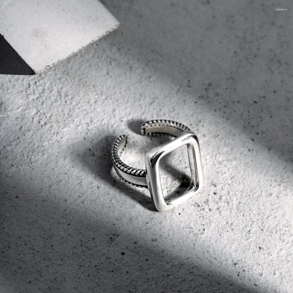 Anéis de cluster Dylam 2024 estilo metálico atacado retângulo 925 prata esterlina ajustável anel de noivado de casamento jóias de revestimento de ródio