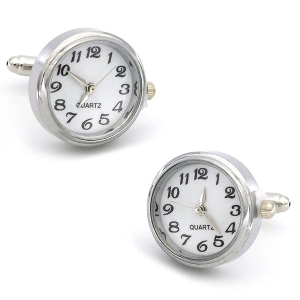 Abotoaduras masculinas design funcional relógio com bateria cor prata qualidade cobre manguito links atacado varejo 240219
