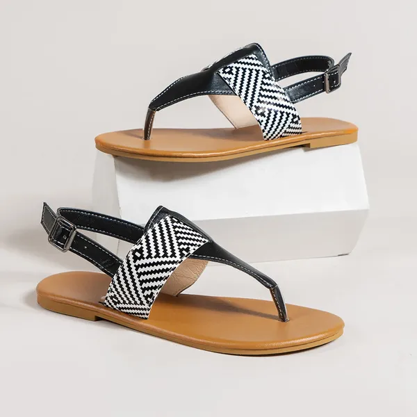 Sandálias para mulheres senhoras flip flops fivela plana sapatos roma colorblock tanga