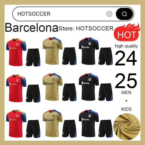 24 25 Barcelonas treino camisas de futebol barca terno de treinamento 2024 2025 Barcelona mangas curtas terno fatos de treino homens crianças