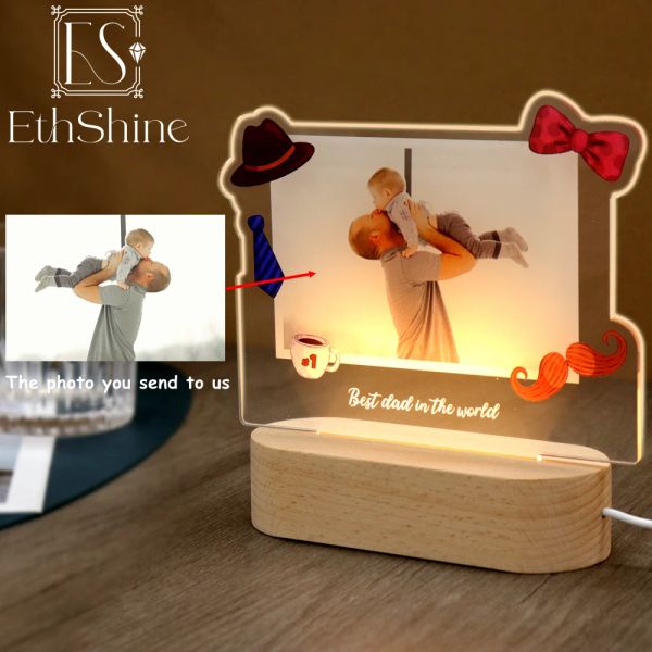 Gioielli Testo fotografico personalizzato Lampada Led per bambini Coppia Coppia Papà Decor in famiglia Decor di compleanno Valentine Day Lampada Regalo di Natale