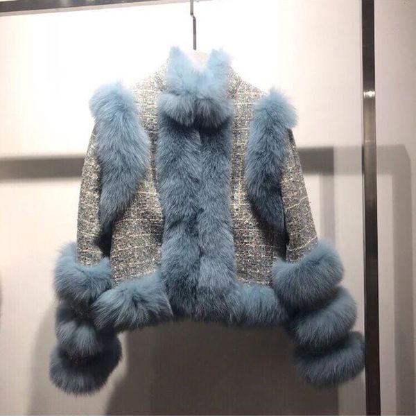 Cappotto da donna invernale nuovo cappotto in pelliccia di volpe erba cappotto da donna in lana grossa patchwork top corto in pelliccia di volpe